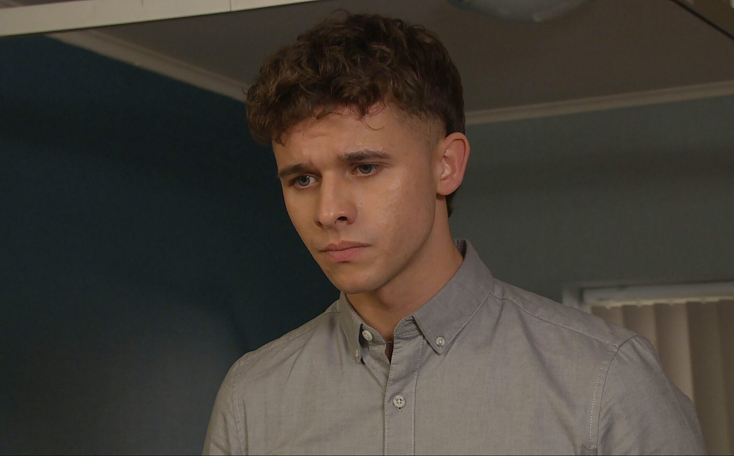 Jacob Gallagher looks worried in Emmerdale