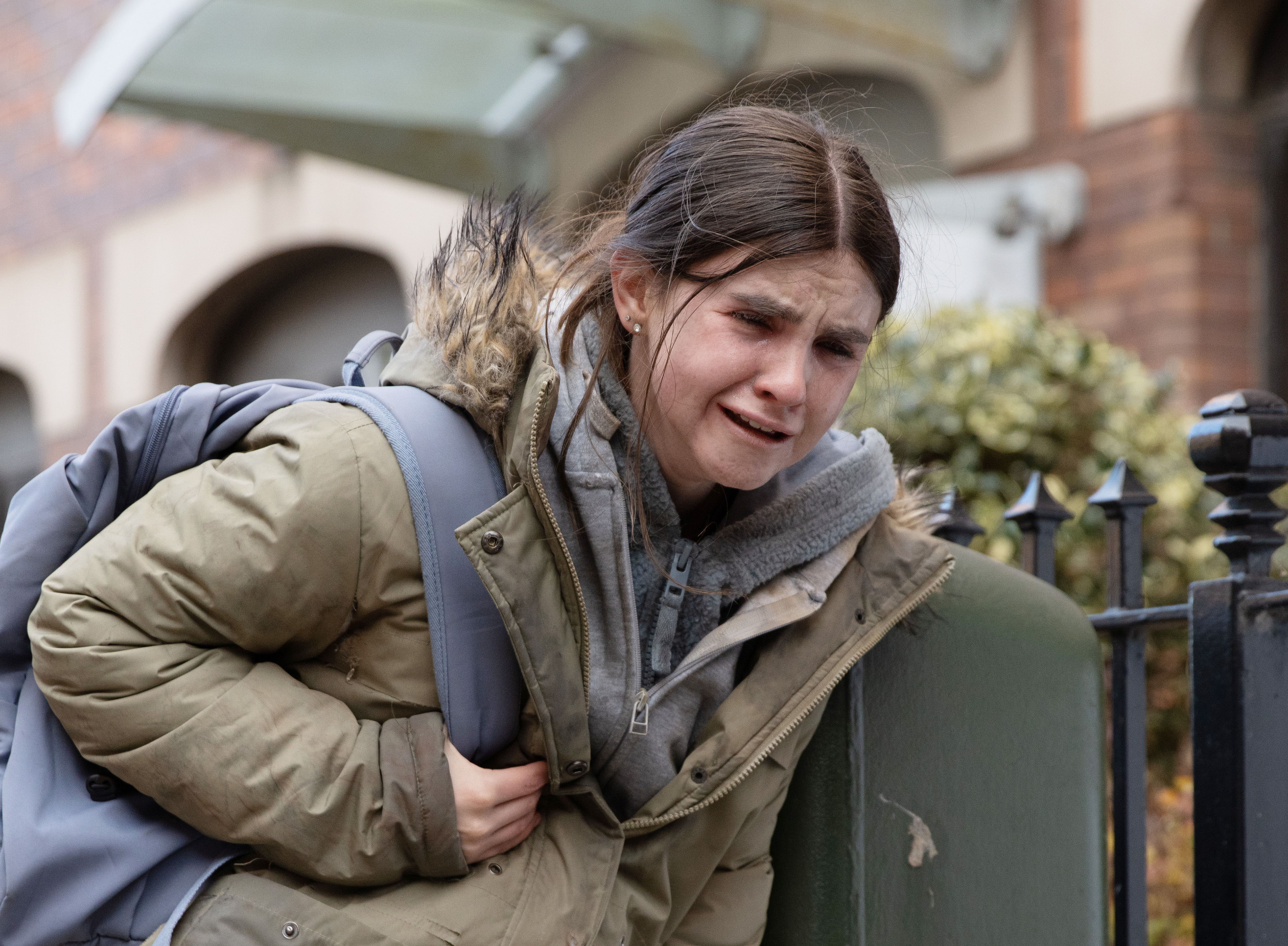 April crying on the streets in Emmerdale
