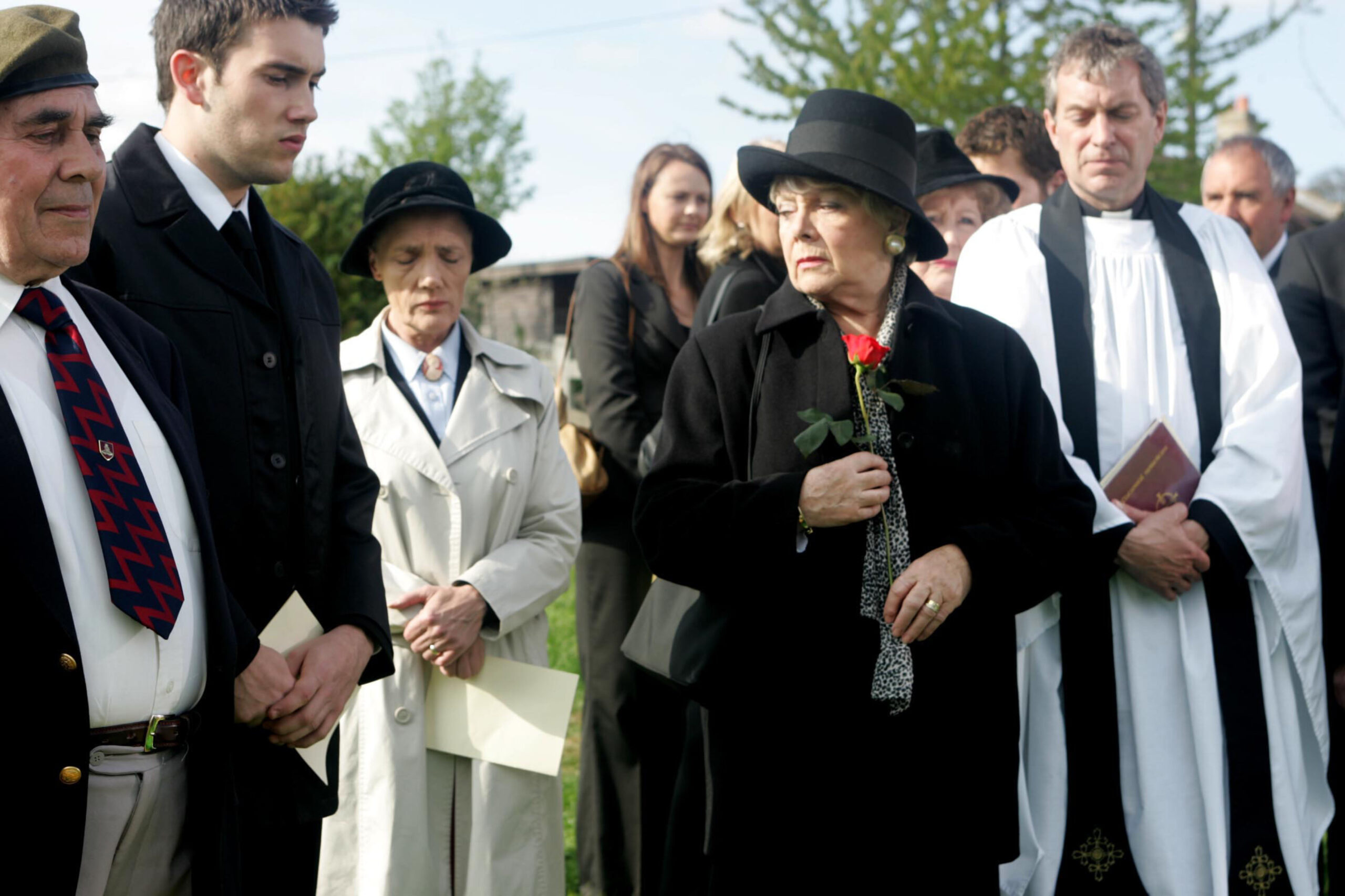 Mourners including Marc, Edna and Pearl at Len's funeral 