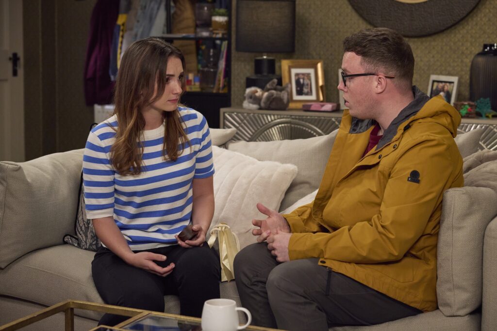 Gabby is confused by Vinny's behaviour and he remains just confused (Credit: ITV)
