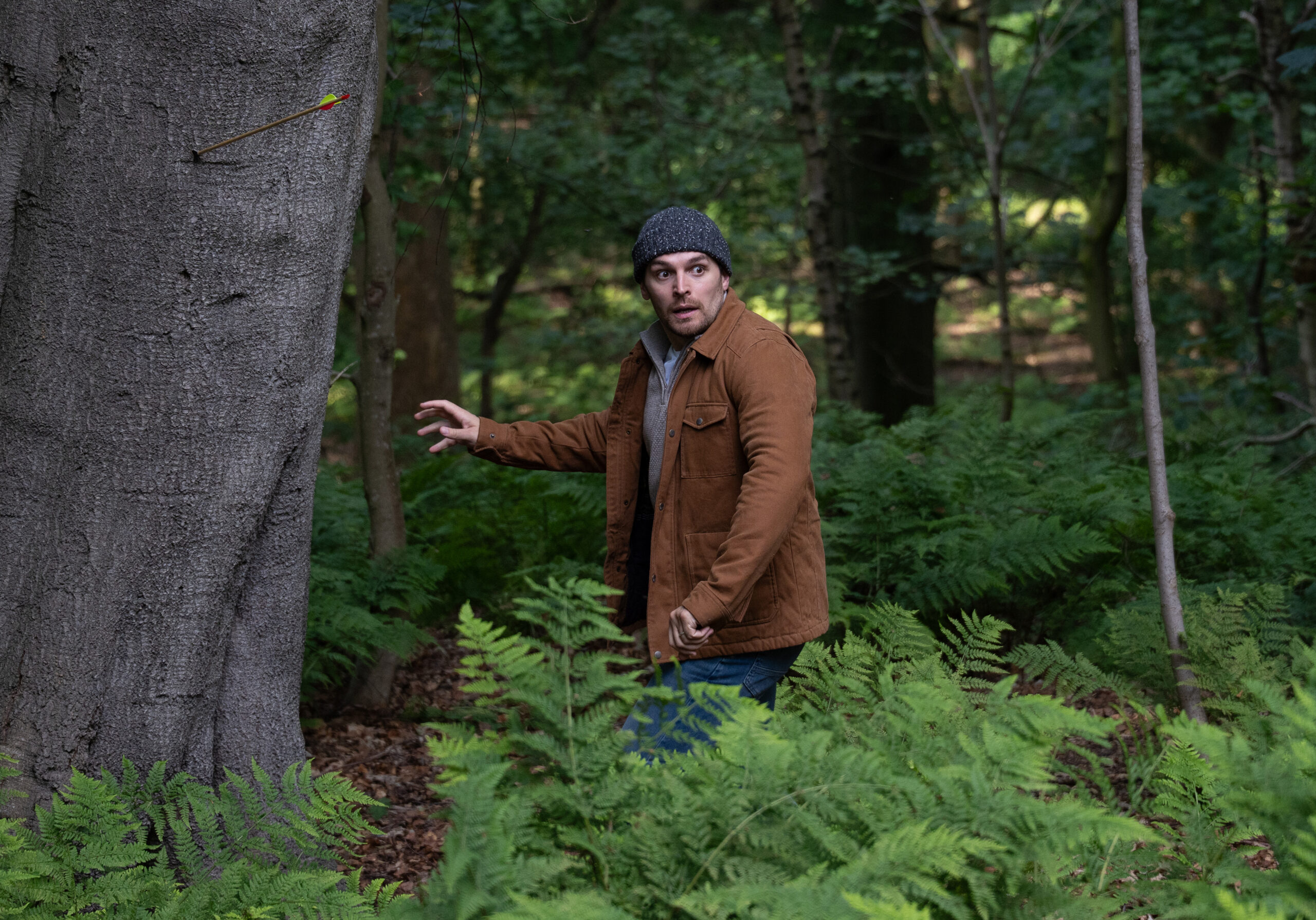 Mack in the woods on Emmerdale