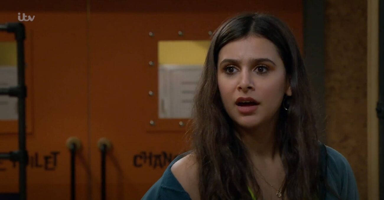 Meena looks shocked on Emmerdale