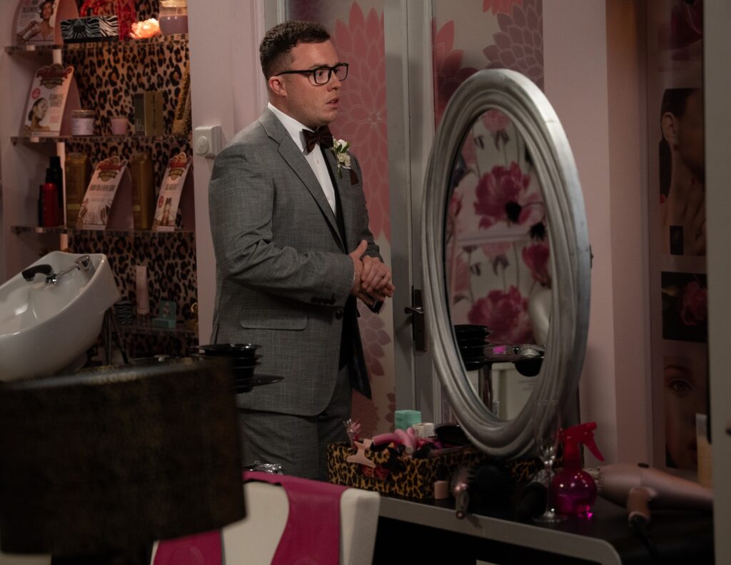 Vinny looks anxious on his wedding day to Gabby