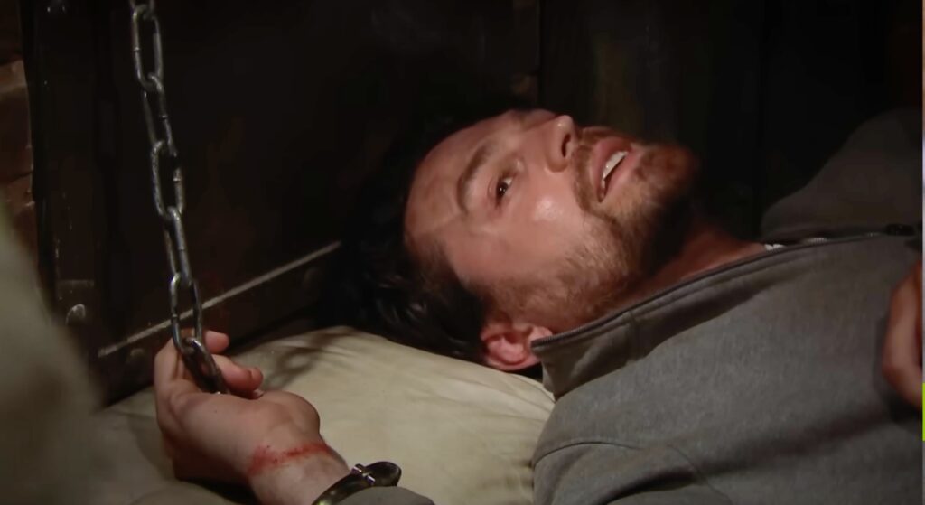 Mack chained up in Emmerdale