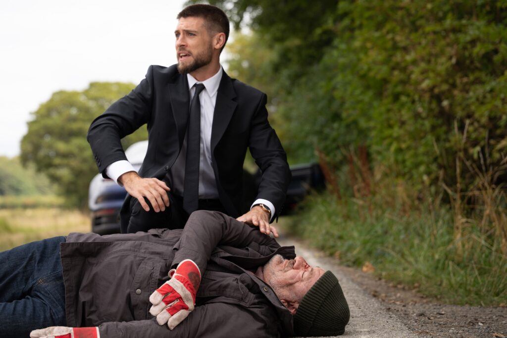 Joe is horrified when he sees he's hit Jimmy in Emmerdale (Credit: ITV)