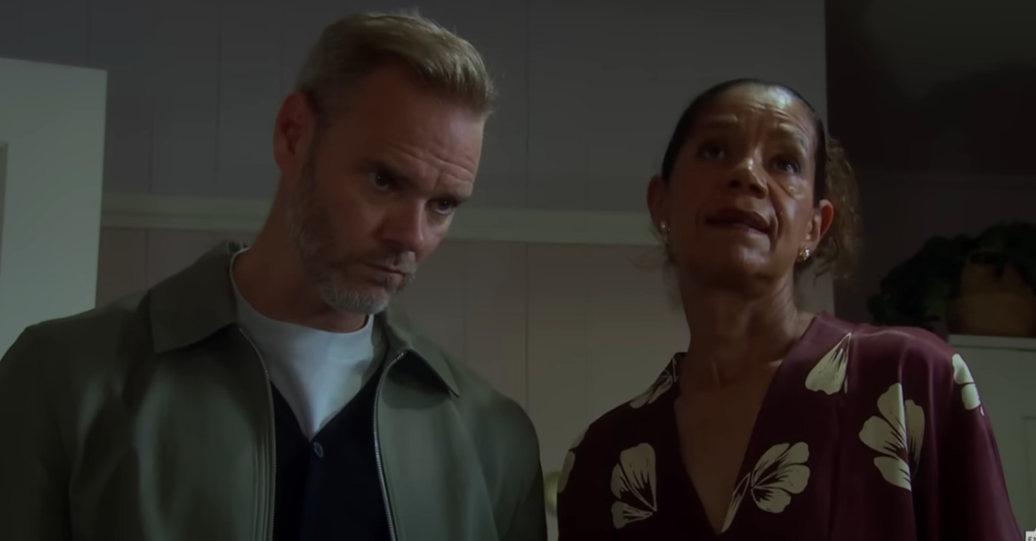 Ray and Celia look angry in Emmerdale