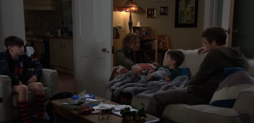 Moira making sure Isaac is okay in Emmerdale