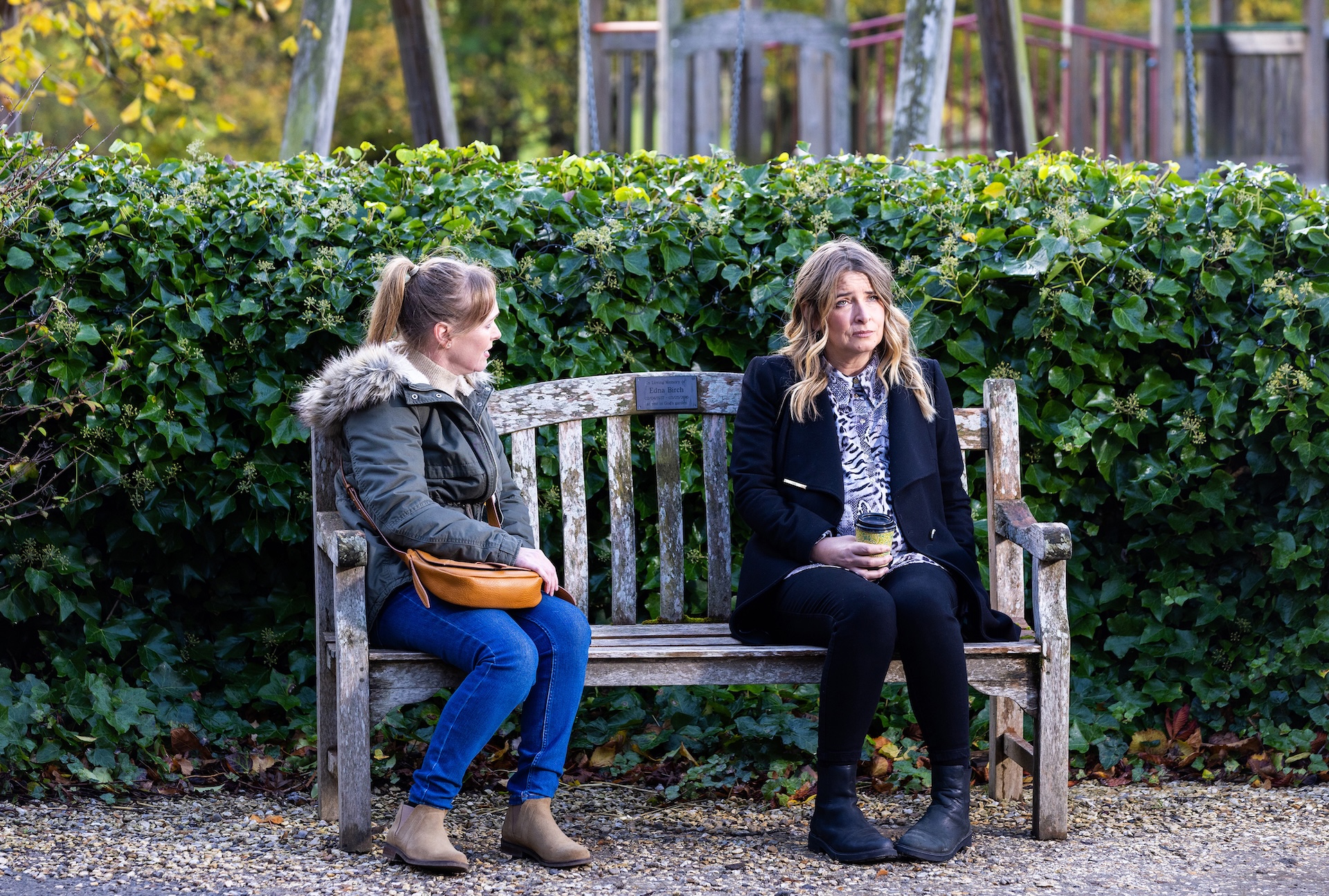 Vanessa pushes Charity who almost reveals the truth in Emmerdale spoilers (Credit: ITV)