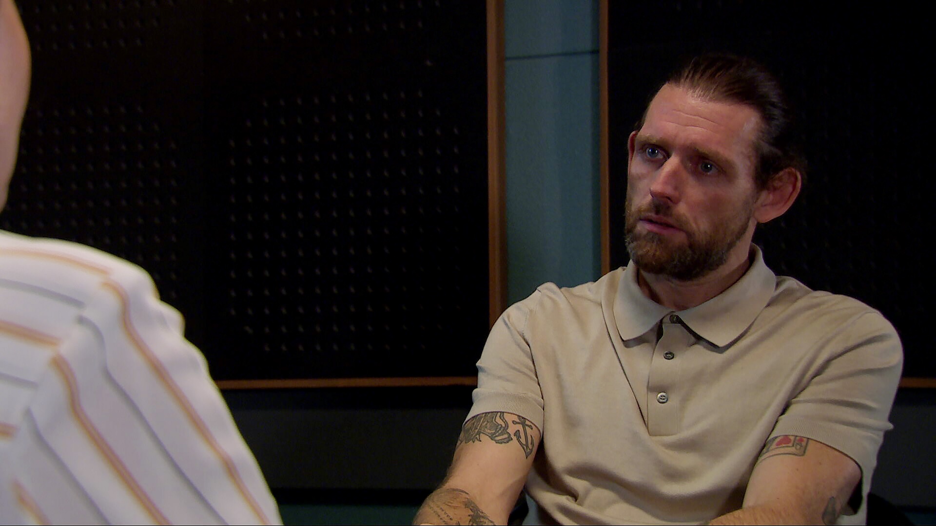 Kev looks angry in Emmerdale