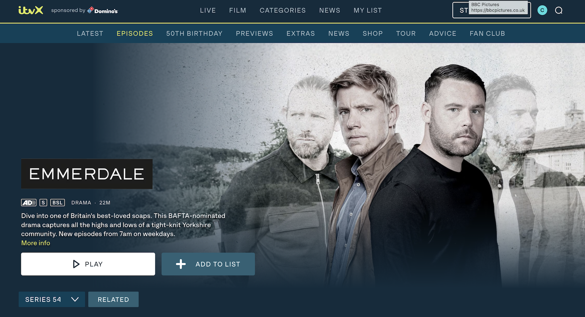 The ITVX cover page shows what's coming next - Kev, Robert, Aaron and John in Emmerdale (Credit: ITV)