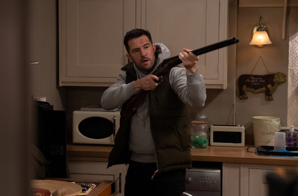 Ross has a gun in Emmerdale