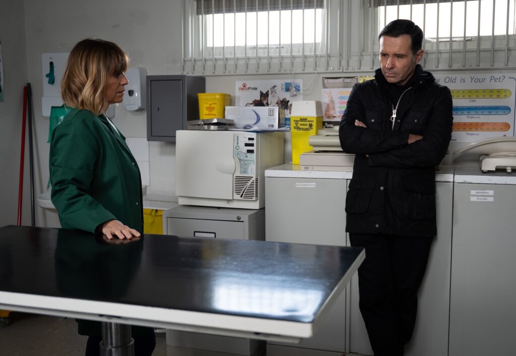 Graham is waiting for Rhona in the surgery