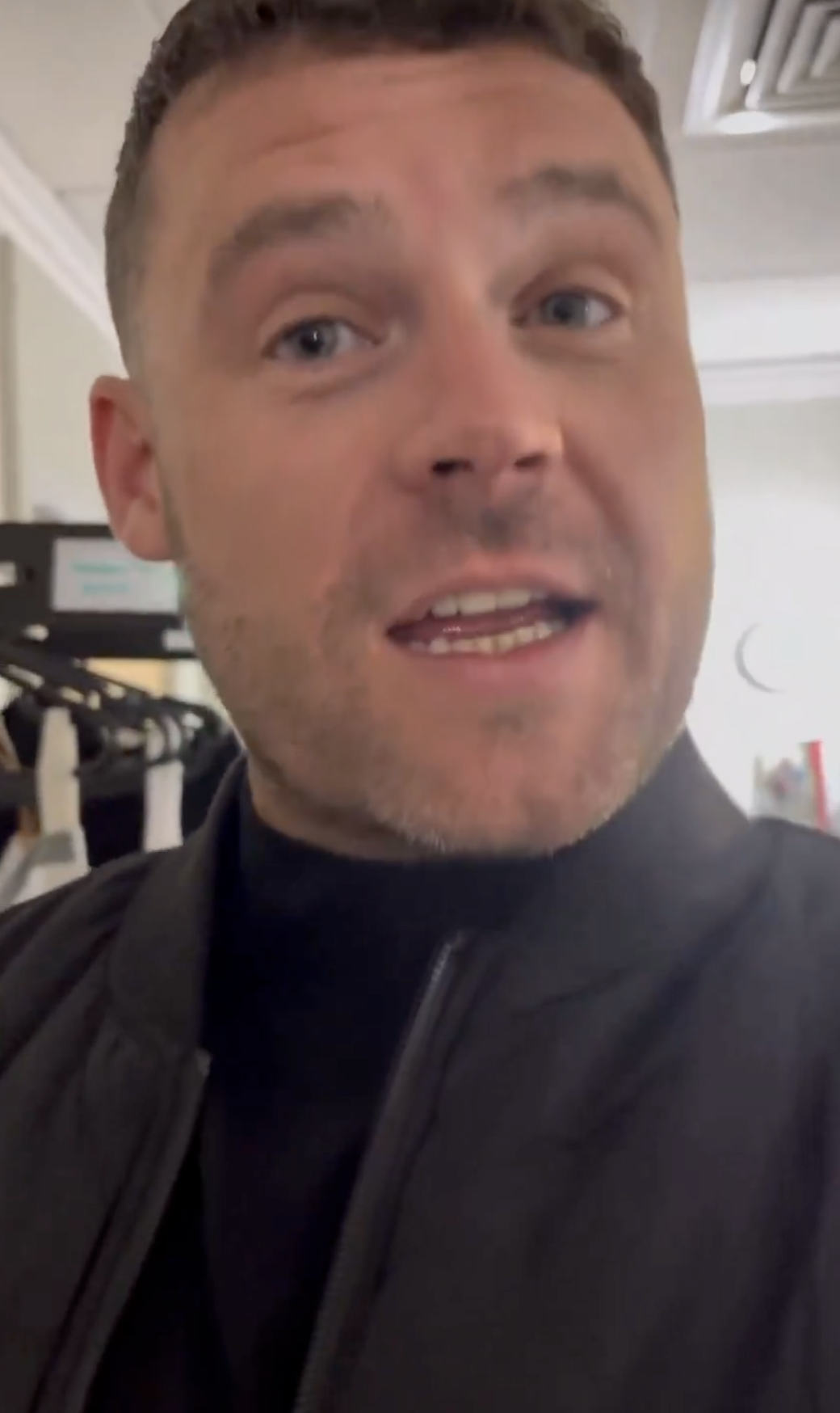 Danny Miller in Aaron's new 'tur-neck'! (Credit: Instagram Stories)