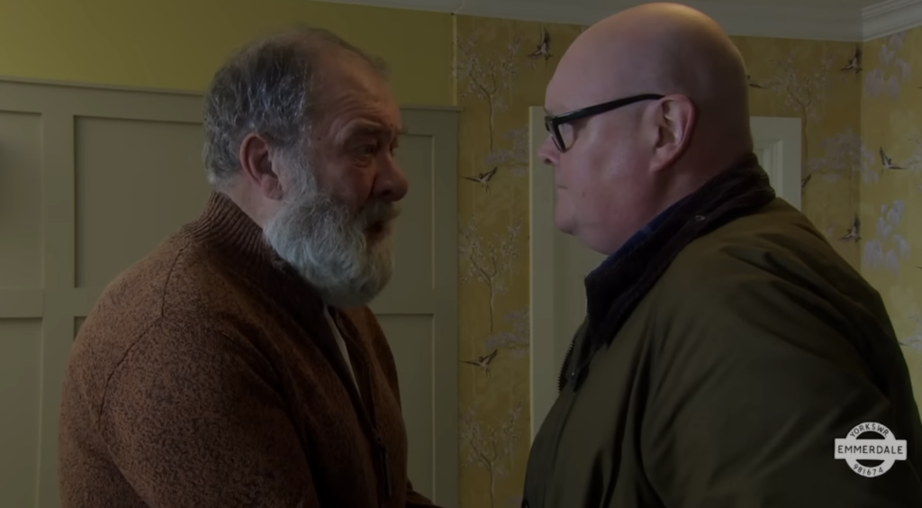 Paddy and Bear speaking in Emmerdale