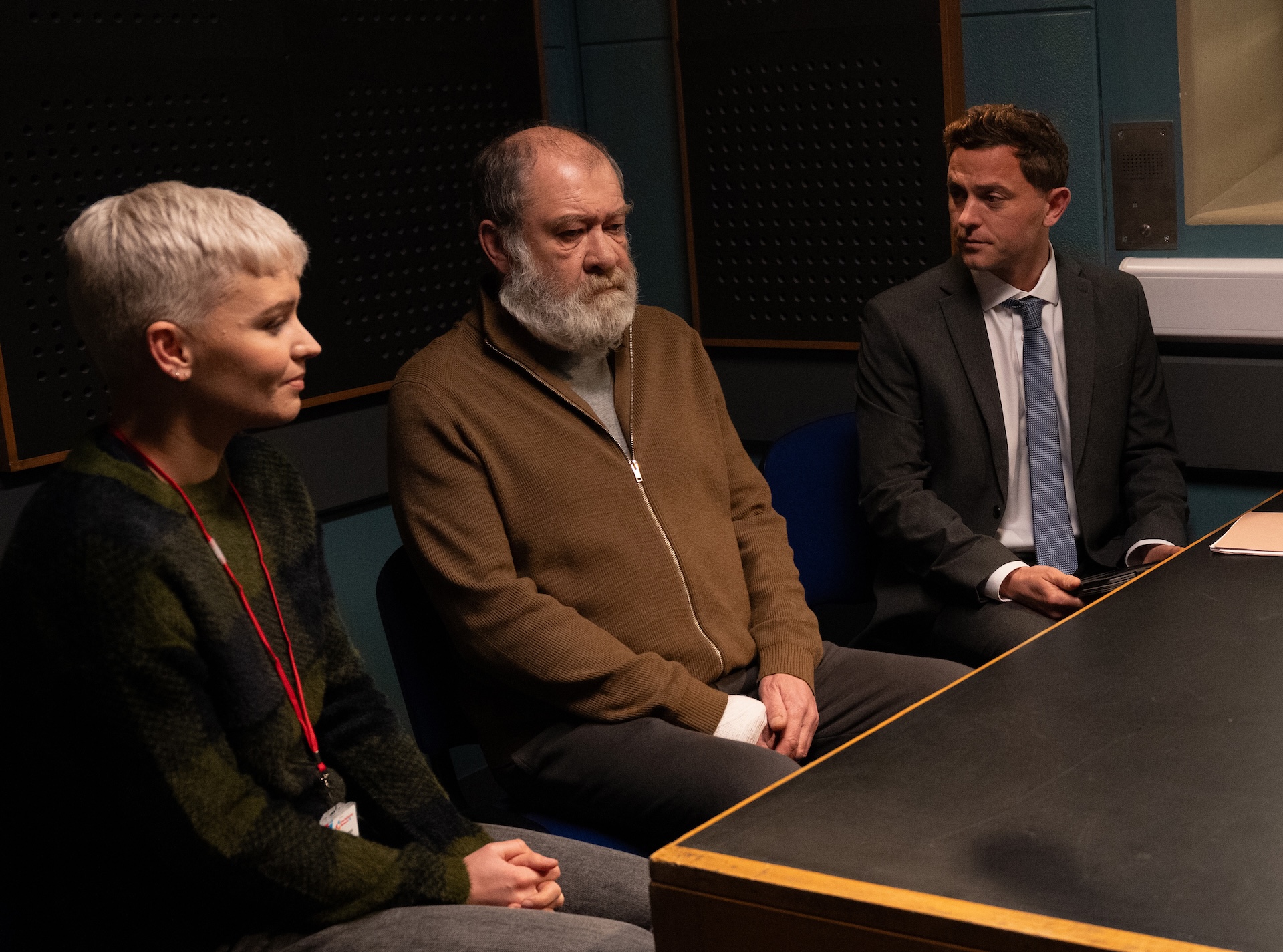 Bear is questioned by DS Walsh over Ray's death |(Credit: ITV)