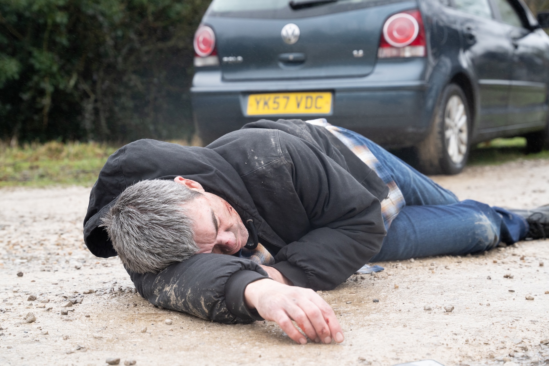 Who has knocked Cain over? (Credit: ITV)