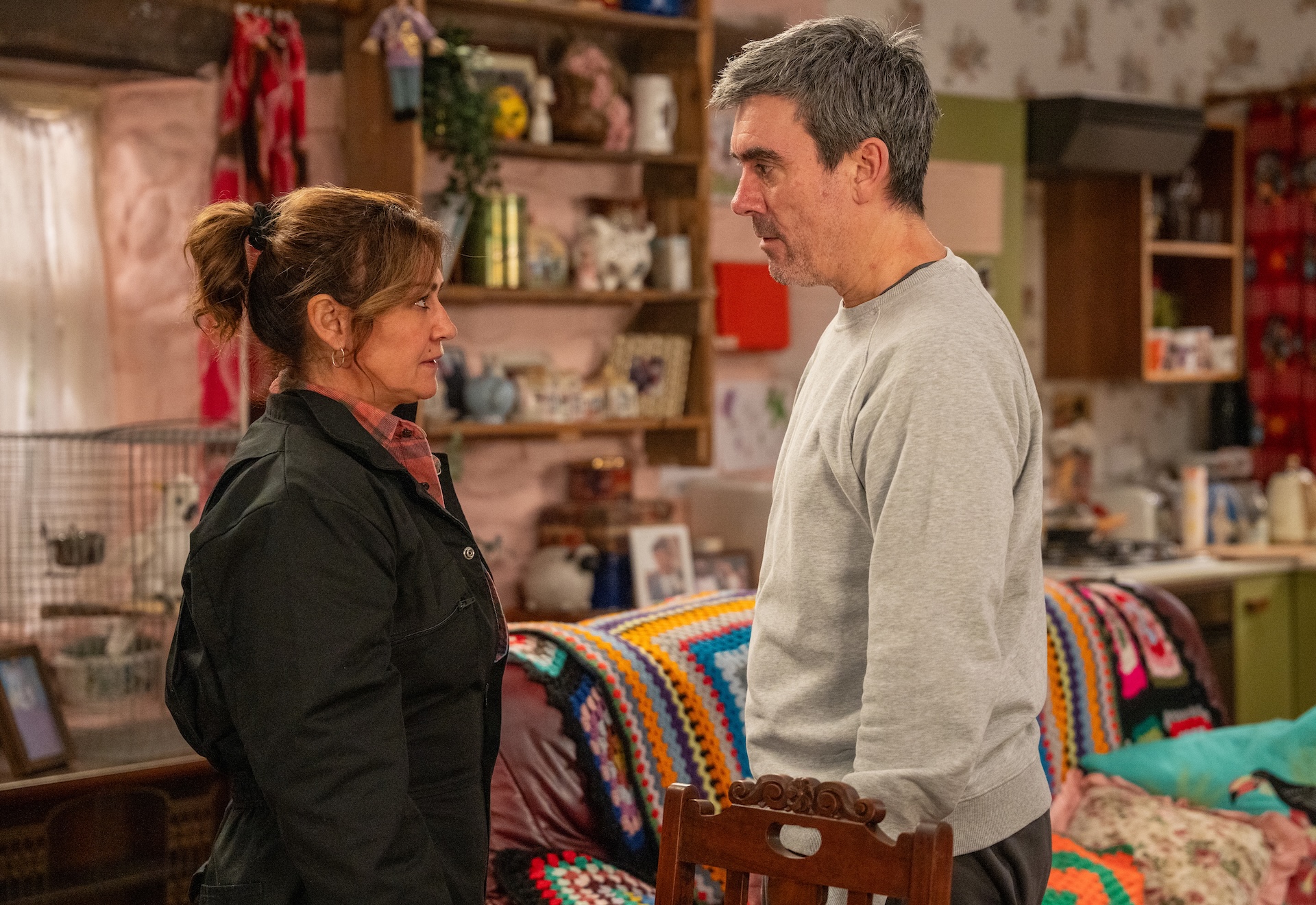 Moira tries to help Cain, but he can't rest (Credit: ITV)