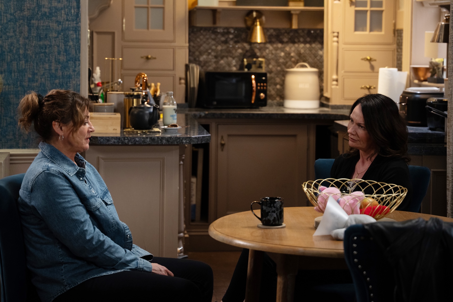 Moira seeks comfort from Chas, but they are both shocked at Cain's next move (Credit: ITV)