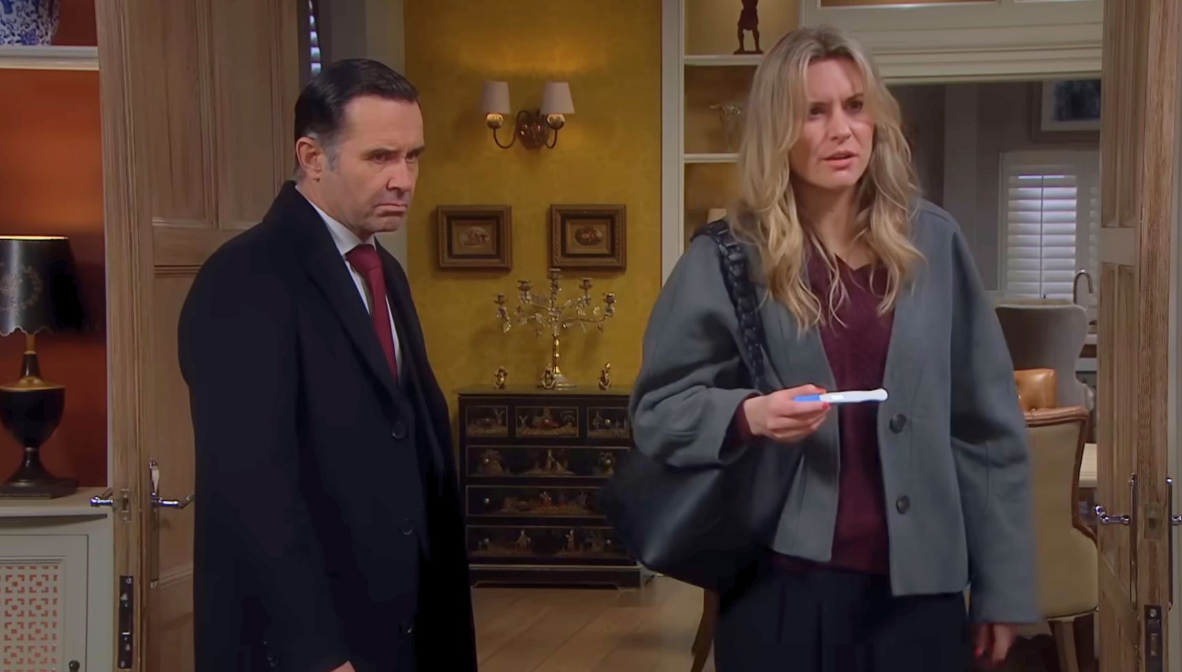 Dawn produced her pregnancy test to stop Moira (Credit: ITV)