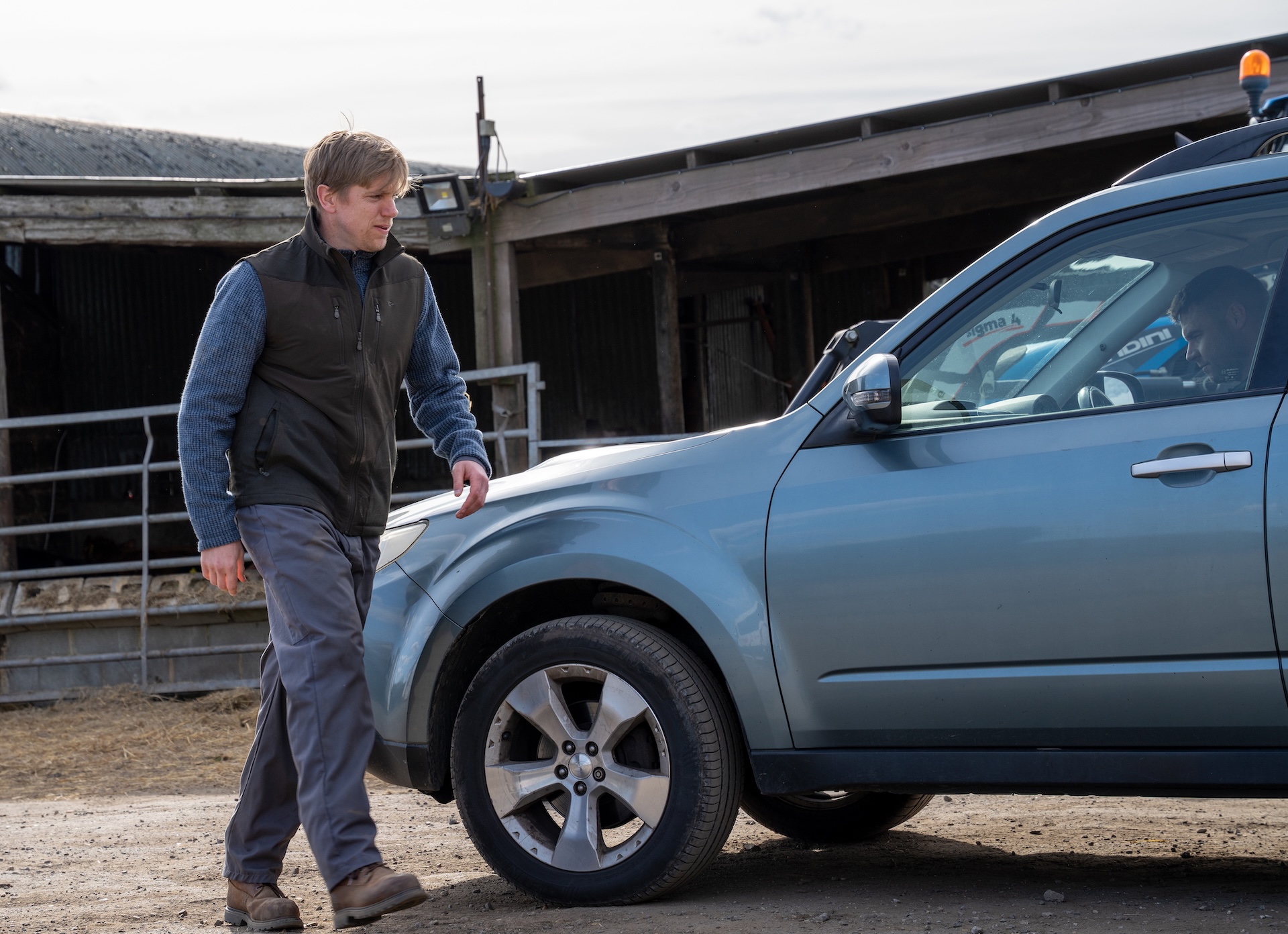 Robert is beside himself over the fires at the farm (Credit: ITV)
