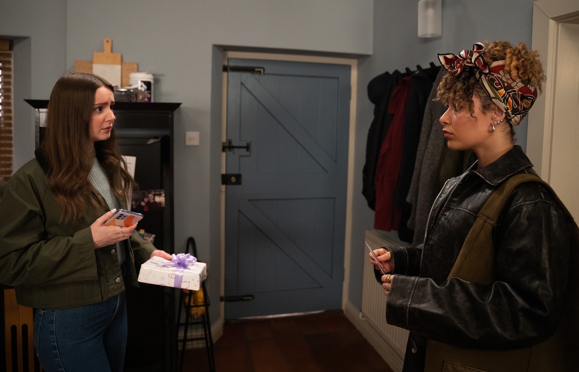 Sarah finds Serena in Robert's house in Emmerdale spoilers (Credit: ITV)